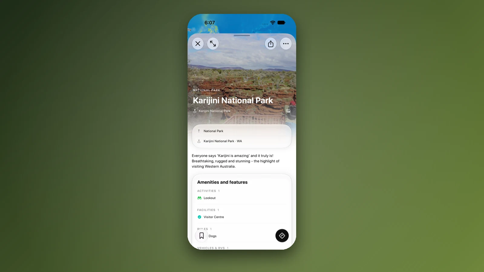 1. AussieCamps: bäst för officiella uppgifter och reseplanering på iPhone